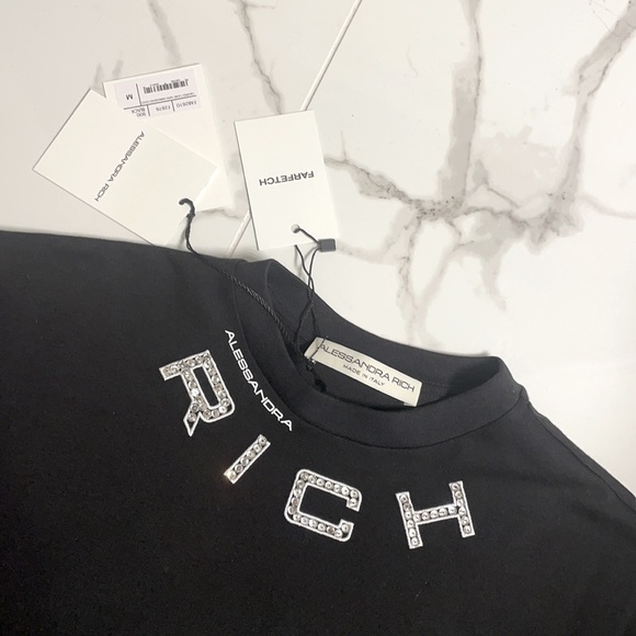 Alessandra Rich logo-embellished cropped t-shirt, Black - Picture 2 of 4